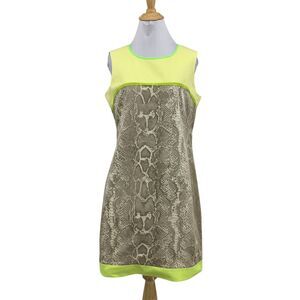 T Tahari Dress Womens 8 Yellow Snakeskin Contrast Back Zip Sheath Lined Mini